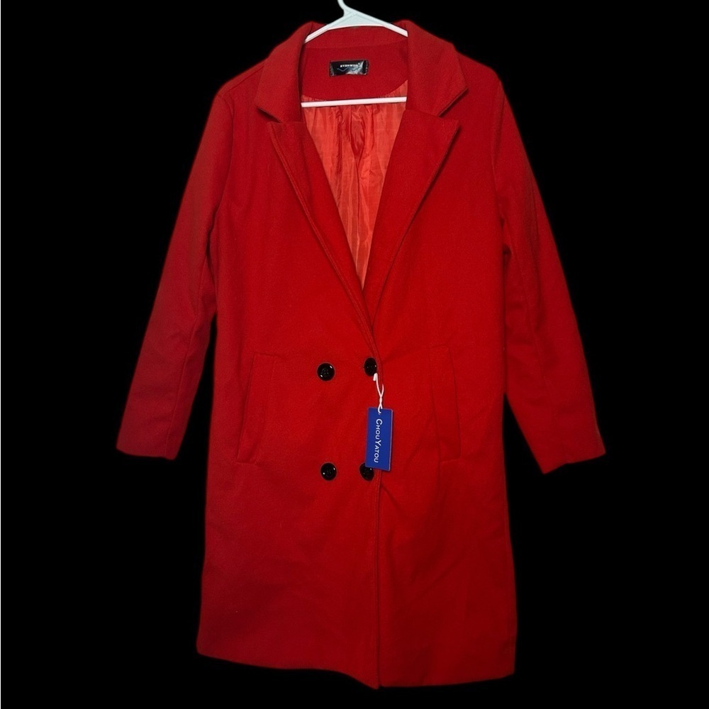 Chic Red Double-Breasted Trench Coat